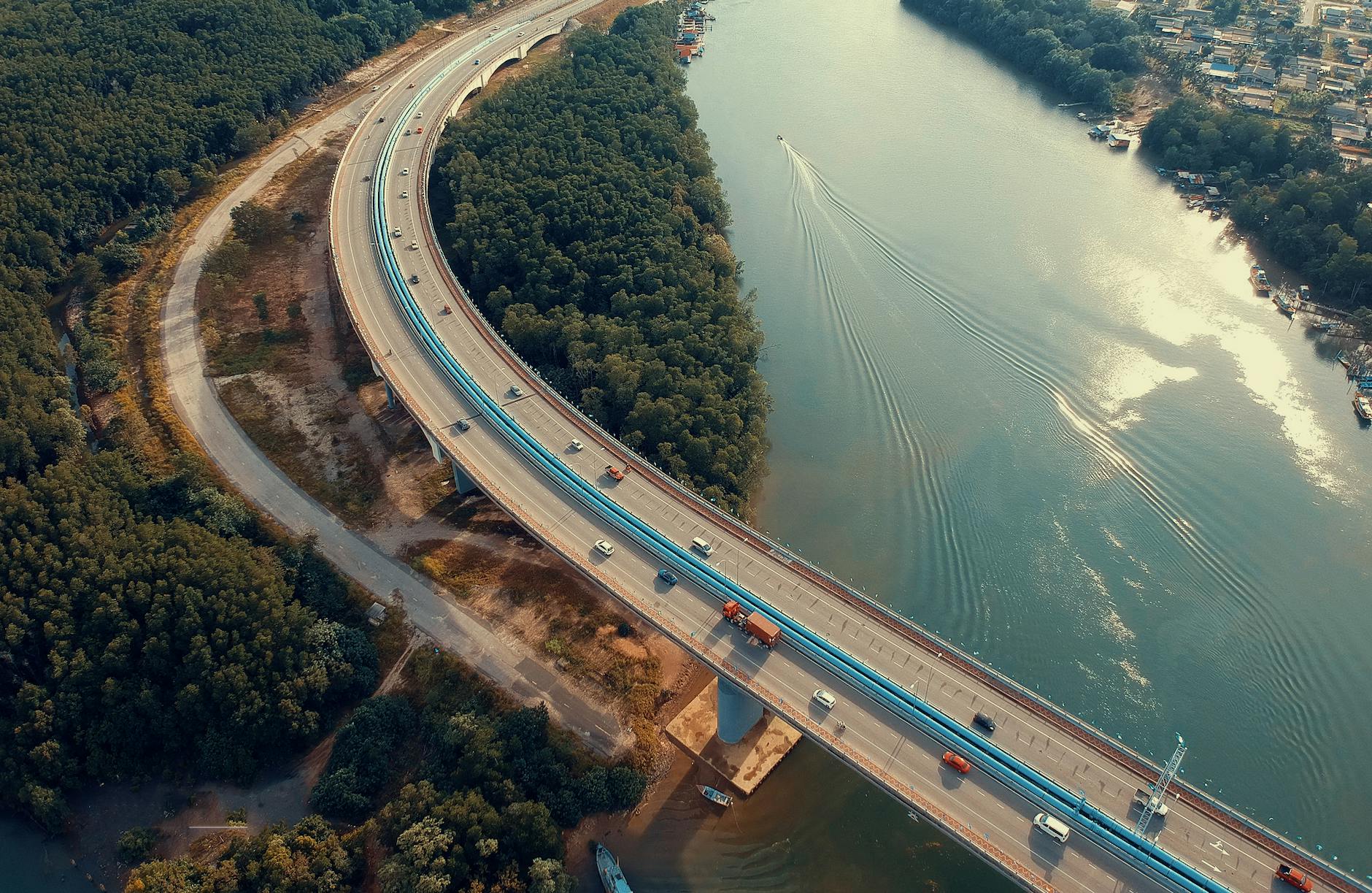 aerial view photography of bridge near river